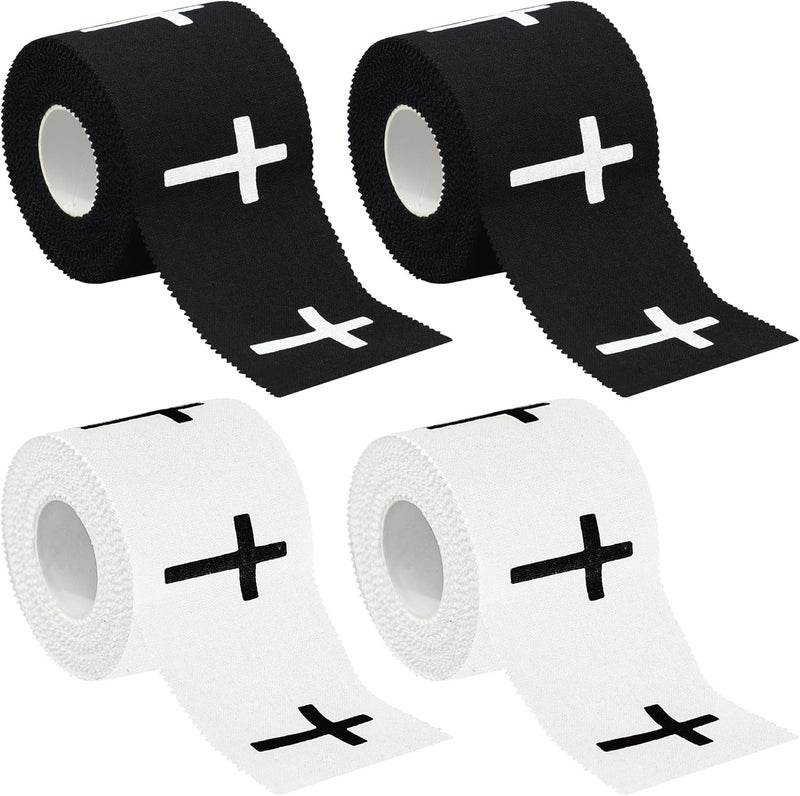 Fairooth 4 Pcs Christian Athletic Tapes Religious Sport Tape with Cross White Black Cross Athletic Wrist Tapes for Sports Gymnastics Tennis Baseball Boxing Athlete First Aid Injury Wrap, 2inx23ft - Image 1